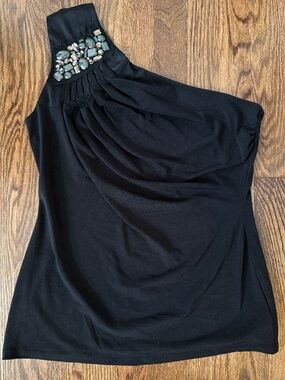 One shoulder black top